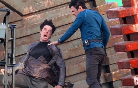 Star Trek 2 set - Quinto and Cumberbatch