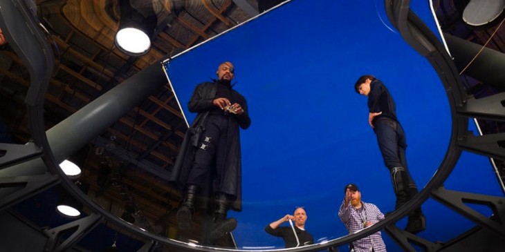 Samuel L. Jackson and Cobie Smulders on set of Marvel's THE AVENGERS.