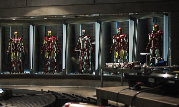 Iron Man 3 - First Official Photo - Robert Downey Jr and Iron Man Mark 1 through 7