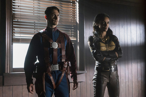 DC's Legends of Tomorrow --"The Justice Society of America"-- Image LGN202b_0061.jpg -- Pictured (L-R): Matthew MacCaull as Commander Steel and Maisie Richardson- Sellers as Amaya Jiwe/Vixen -- Photo: Katie Yu/The CW -- ÃÂ© 2016 The CW Network, LLC. All Rights Reserved.