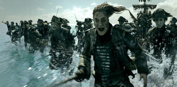 "PIRATES OF THE CARIBBEAN: DEAD MEN TELL NO TALES"..The villainous Captain Salazar (Javier Bardem) pursues Jack Sparrow (Johnny Depp) as he searches for the trident used by Poseidon..Pictured: Javier Bardem (Captain Salazar)..Film Frame..© Disney Enterprises, Inc. All Rights Reserved.